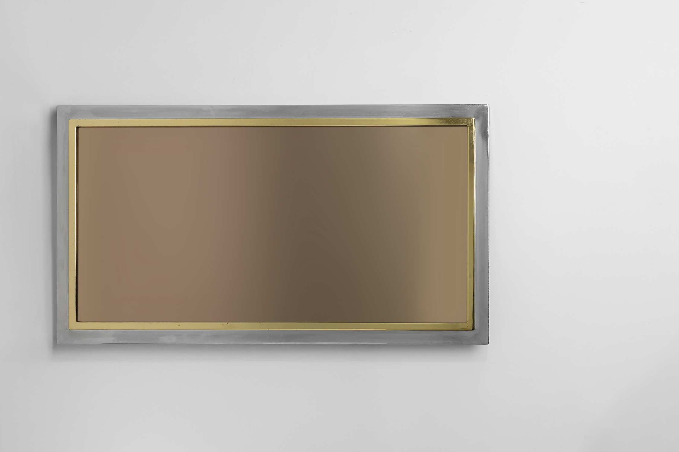 Large Mid-Century Belgo Chrome Mirror in Metal and Fumé Glass, Belgium 1980sthumbnail